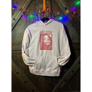 Janet Jackson Hoodie Graphic Y2K Pop Music Light Pink Women's Medium